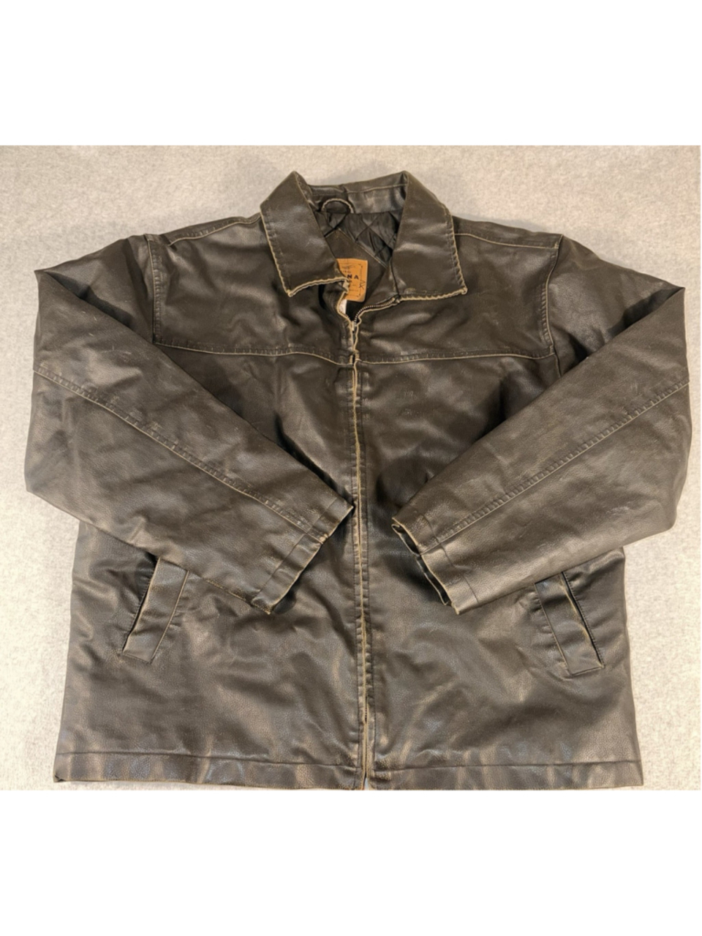 Vintage Arizona Faux Leather Jacket Large Brown Quilt Lined Grunge 90s Style